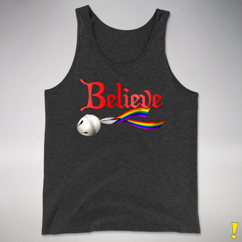 Believe Progress Pride LGBTQ Jingle Bell Premium Tank Top - Charcoal Triblend